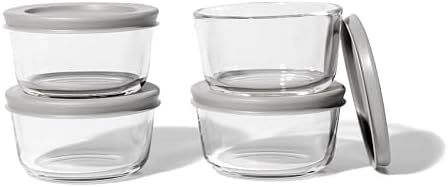 DURA LIVING 8-Piece Glass Food Storage Containers Set (4 Containers + 4 BPA-Free Lids) | 7-Ounce, Leakproof | Microwave, Freezer