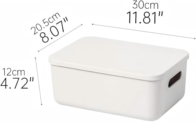 6 Piece Plastic Storage Baskets Boxes with Lids,11.8x8x4.7 Inch Stackable Organizing Bins with Handles, Versatile Containers for Pantry,Bathroom,Closet Shelves Desktop (Light grey, 6M)
