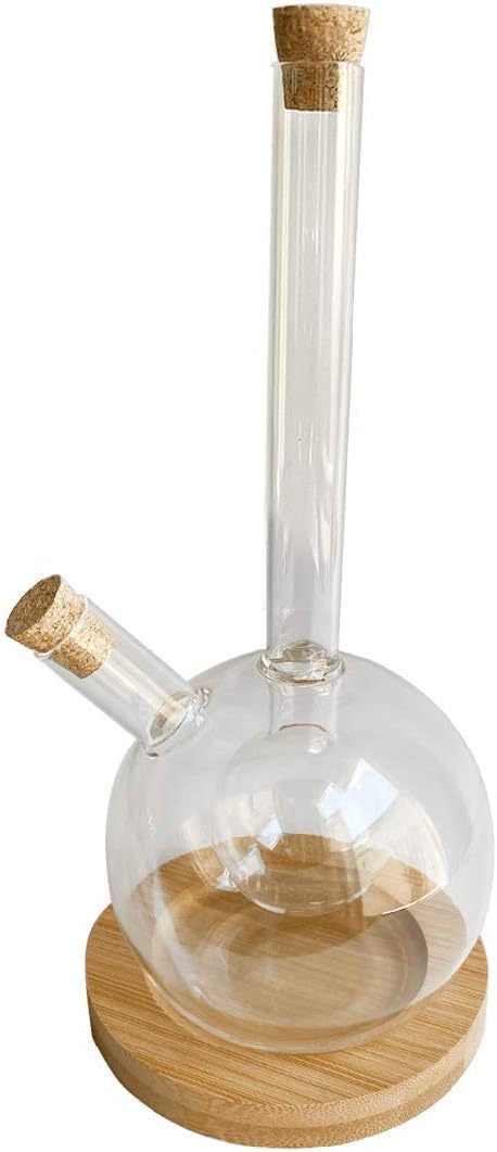 Lily's Home Glass Olive Oil and Vinegar Dispenser, A Beautiful Addition to Any Kitchen and Dinnerware Set with Bamboo Coaster.