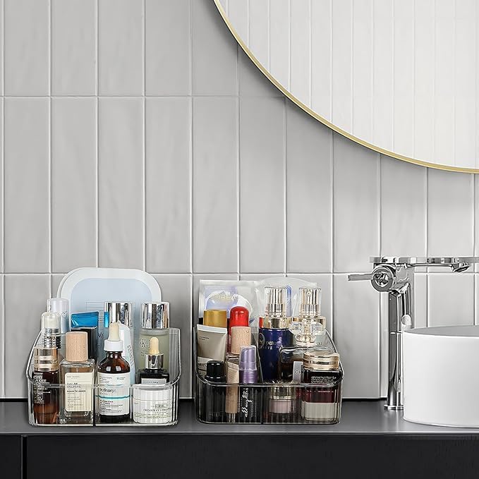 JessLab Makeup Organizer, PET Skincare Organizer with 5-Compartment Cosmetic Storage Makeup Organizer for Desk Wardrobe Bathroom Vanity Countertop