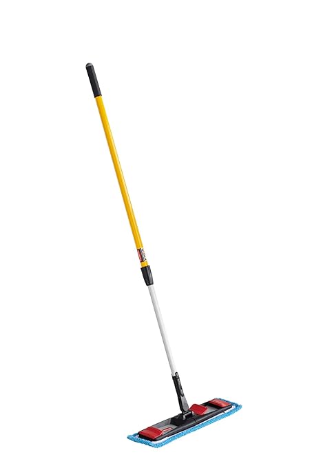 Rubbermaid Commercial Products 18 inch Adaptable Flat Mop Microfiber Pad, Blue, for Janitorial/Professional Cleaners and Light-Duty Cleaning/Mopping with Tab/Pocket Functions