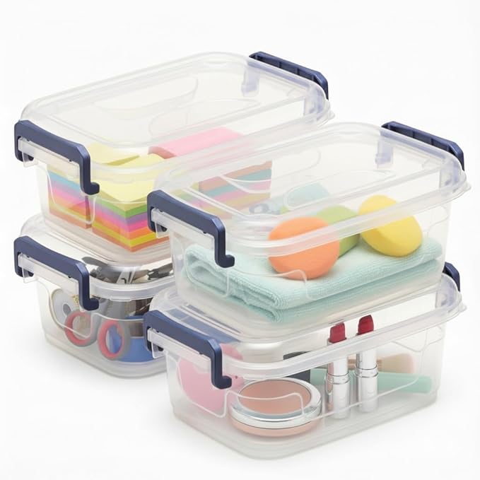 Plastic Small Storage Bins with Lids, Clear Stackable Storage Containers 2.5Q