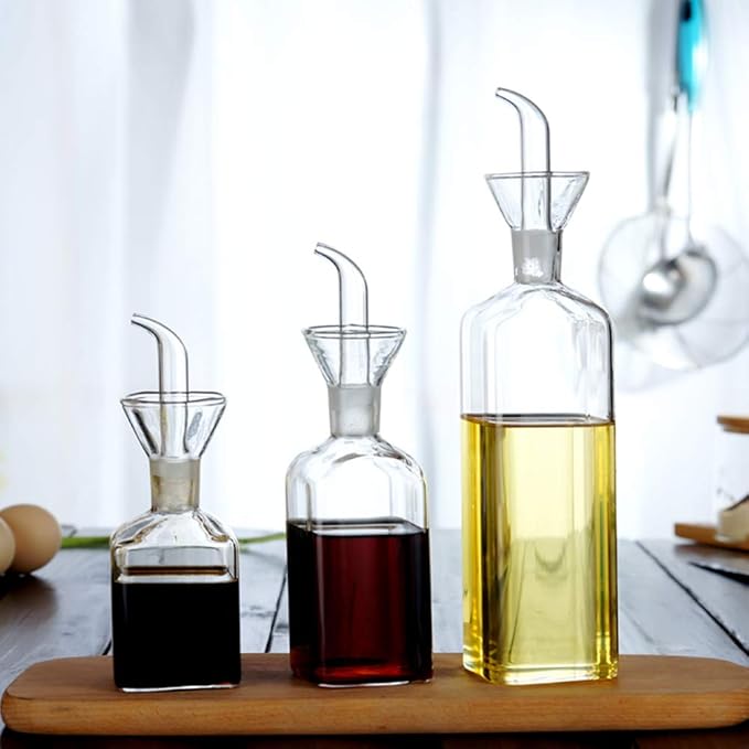 LandHope Oil Bottle Glass Olive Oil Dispenser Bottle Glass Cooking Oil Vinegar Measuring Dispenser With Spout for Kitchen and BBQ (250ml/8.54oz,2 Pack)