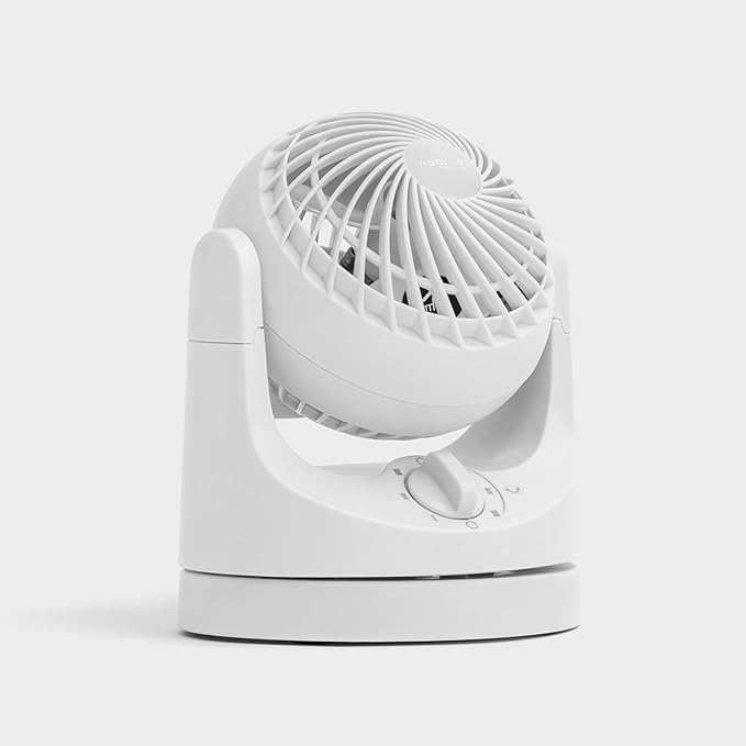 IRIS USA WOOZOO Desk Fan, Oscillating Air Circulator, 3 Speeds, 32ft Max Air Distance, 108ft² Coverage, 112° Adjustable Vertical Tilt, 27db Quiet Motor, Small Fan for Bedroom, Office, Dorm, White
