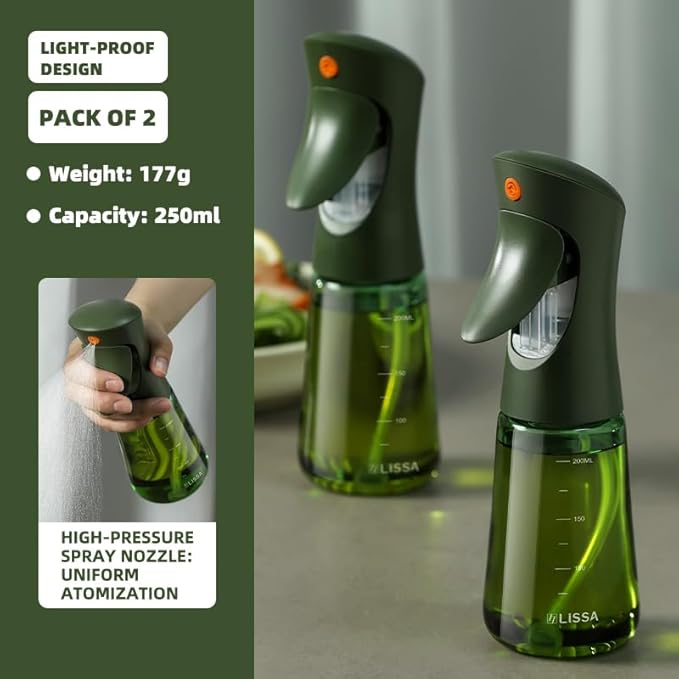 Light-Proof Glass Oil Sprayer For Cooking Air Fryer Salad BBQ,250ml Olive Oil (2)