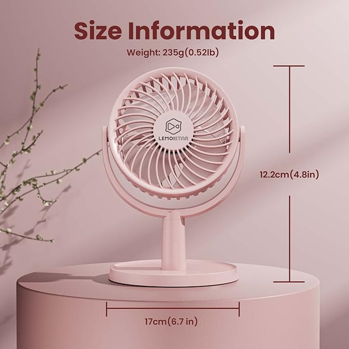 Shinebella 4 Speeds Small Desk Fan with Strong Airflow, Personal Portable Mini USB Fan, Quiet, 310 Degree Rotation, Detachable, Easy to Clean, Lightweight, 4 inch, for Bedroom, Desk, Home