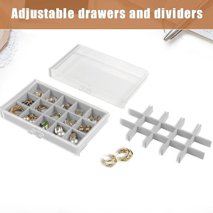 5 Drawers Clear Jewelry Box for Women and Girls, Gray