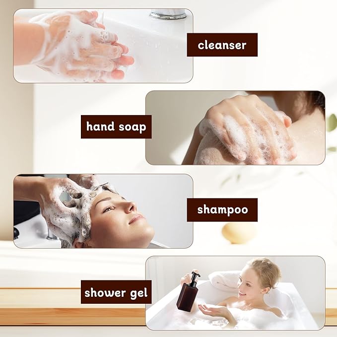 3 Pack Foaming Soap Dispenser Empty Plastic Foam Pump Bottle Refillable Foam Soap Bottle Dispenser for Shampoo Liquid Soap Face Wash (Brown, 450ml/15oz)