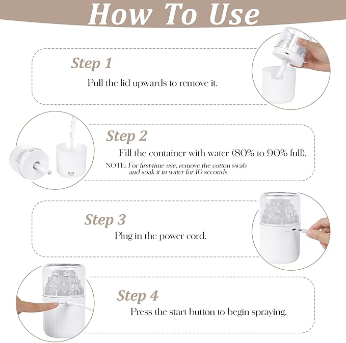 Mini Humidifier for Bedroom Office Car Travel 300ml Portable Humidifiers with Colored Light Auto-Off USB 2 Cool Mist Modes