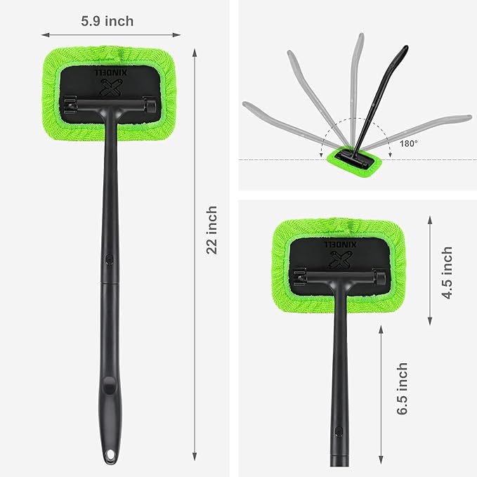 Xindell Windshield Cleaner Tool – Inside Car Window Cleaning Kit with 22“ Detachable Handle, Interior Windshield Squeegee for Clear Vision, Auto Detailing Kit for Car, Home & Outdoor Windows