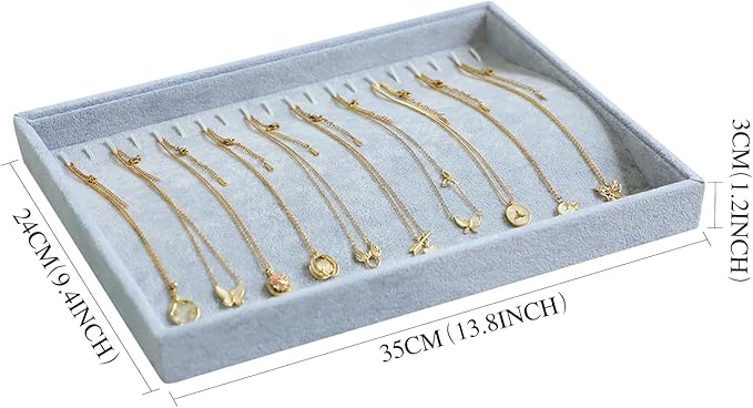 Wuligirl Jewelry Tray Velvet Stackable 20 Hooks Necklace Organizer Necklace
