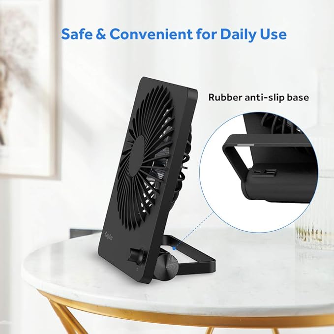 EasyAcc Desk Fan Battery Rechargeable, 5200 mAh Portable Personal Travel Fan, Max 26Hrs Runtime, Stepless Speed, 180°Foldable, Desk Fan Small Quiet for Bedroom Office, Cruise Travel Essentials 2026