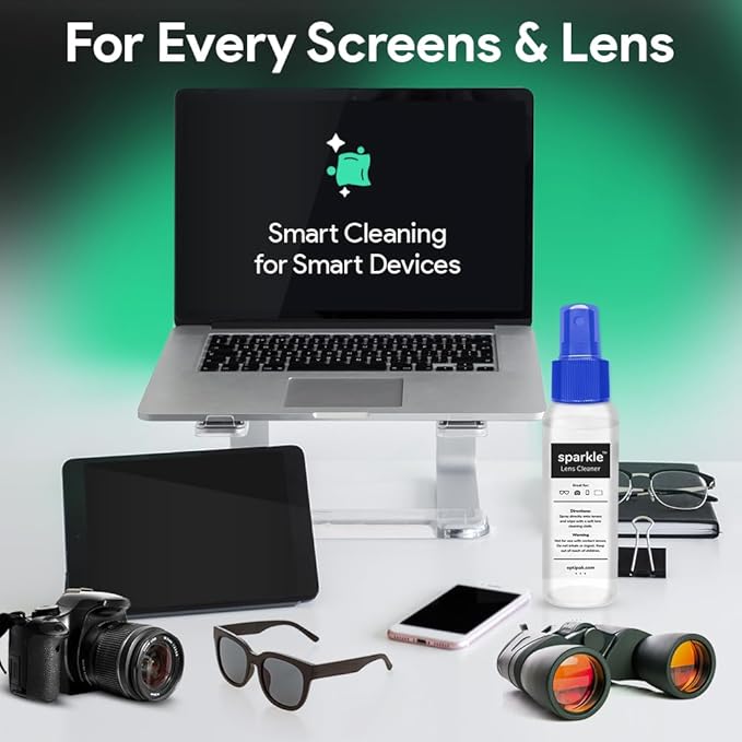Sparkle Anti-Reflective Lens Cleaner Spray kit | (1) 1oz Glasses Cleaner Spray + (1) Microfiber Cloth for Eyeglasses, Sunglasses, Lenses