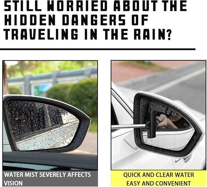 8sanlione Car Rearview Mirror Wiper, Retractable Auto Glass Squeegee, Water Cleaner with Telescopic Long Rod, Portable Cleaning Tool for All Vehicles