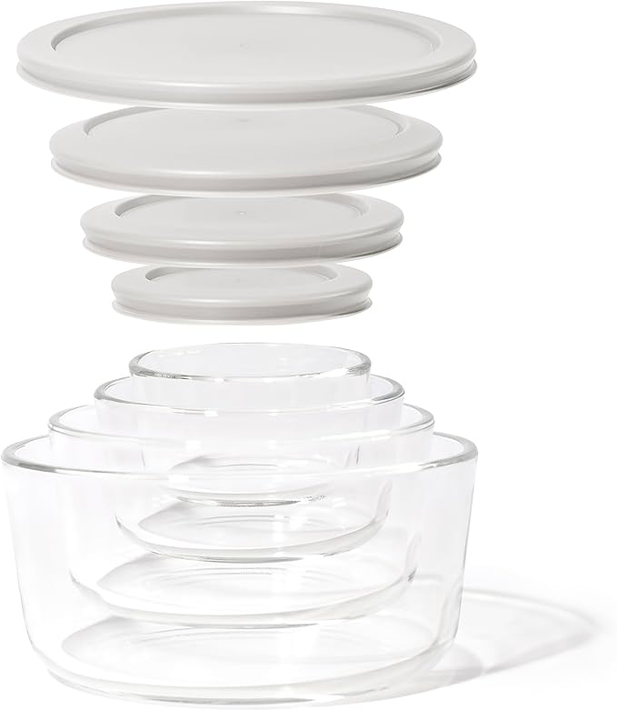 DURA LIVING 8-Piece Glass Food Storage Containers Set (4 Containers + 4 Lids) | Round, Nesting, Microwave & Dishwasher Safe | BPA-Free, Space-Saving