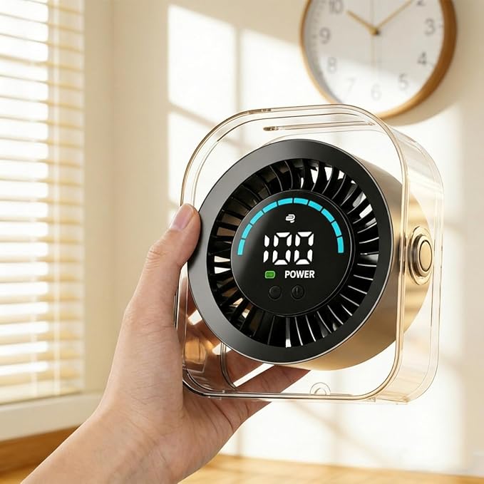 Small Desk Fan, Quiet Desktop Fan with Turbo Airflow, Rechargeable Mini Table Fan 100 Speed Wind Adjustable, Travel Fan for Sleeping 90° Rotating, Portable Small Fans for Office Home Travel