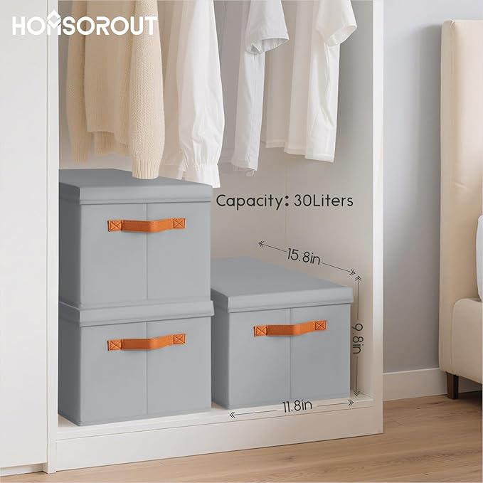 Homsorout Storage Bins with Lids - Large Fabric Closet Bins with Lid, 5 Pack Clothes Organizers and Storage