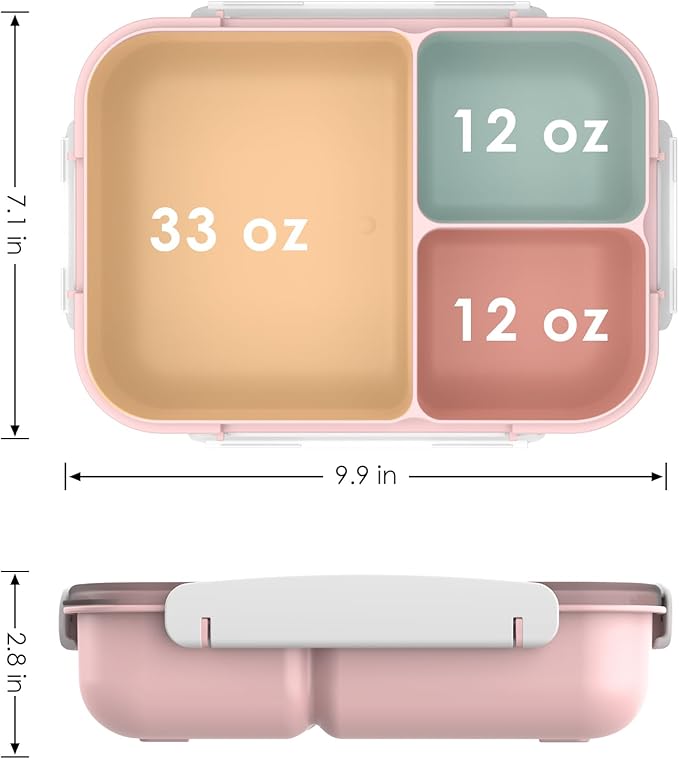 WHALEHOUSE Large Capacity Bento Box for Adult, 1700ML 3 Compartments Lunch Box with Utensil, Airtight Food Container with Lids for Meal Prep, Microwave/Dishwasher/Freezer Safe, On the Go (Pink)