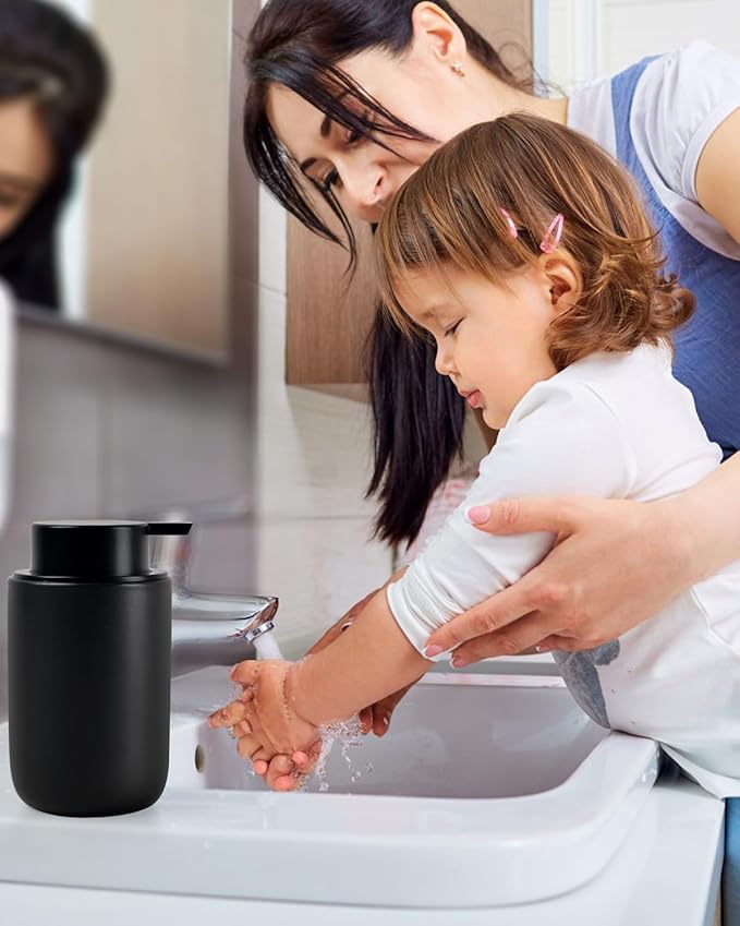 BosilunLife Black Foam Soap Dispenser - Ceramic Foaming Hand Wash Dispenser for Bathroom Modern Farmhouse Small Soap Dispenser Lotion Hand Pump Dispenser for Kitchen Sink