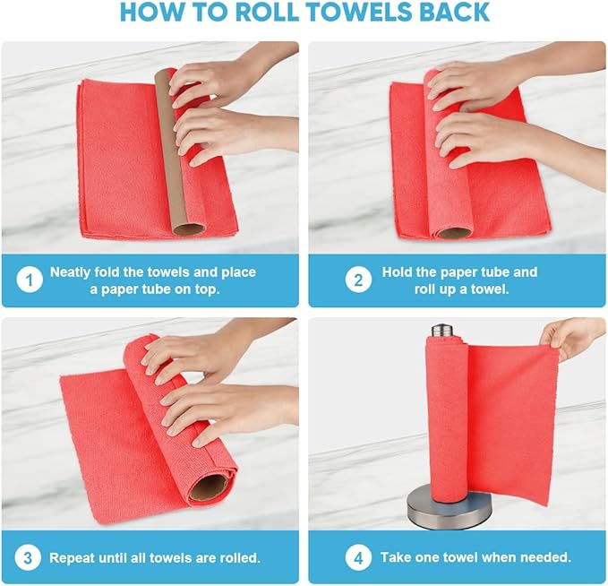 AIDEA Microfiber Cleaning Cloth, 165 Sheets(3 Roll), Micro Fiber Cloth for Cleaning Car, Reusable Paper Towels, Red Shop Rags for Automotive, Mechanic, Workshops, House,11×9"