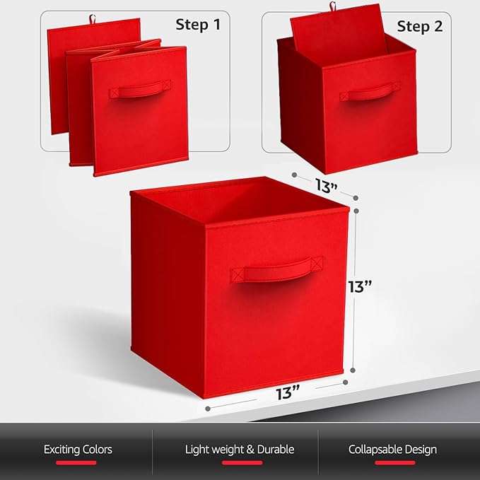 Sorbus 13 Inch Storage Bins - Sturdy Collapsible Fabric Storage Cubes with Handle - 8 Foldable Baskets for Organizing Clothes, Toys, Books