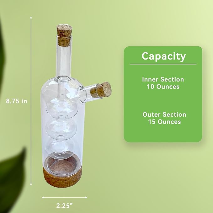 Lily's Home Triple Globe Olive Oil and Vinegar Dispenser - Glass Cruet with Cork Base, Nested Design for Separate Pouring, Kitchen Countertop & Dining Table Essential for Cooking Oil and Balsamic