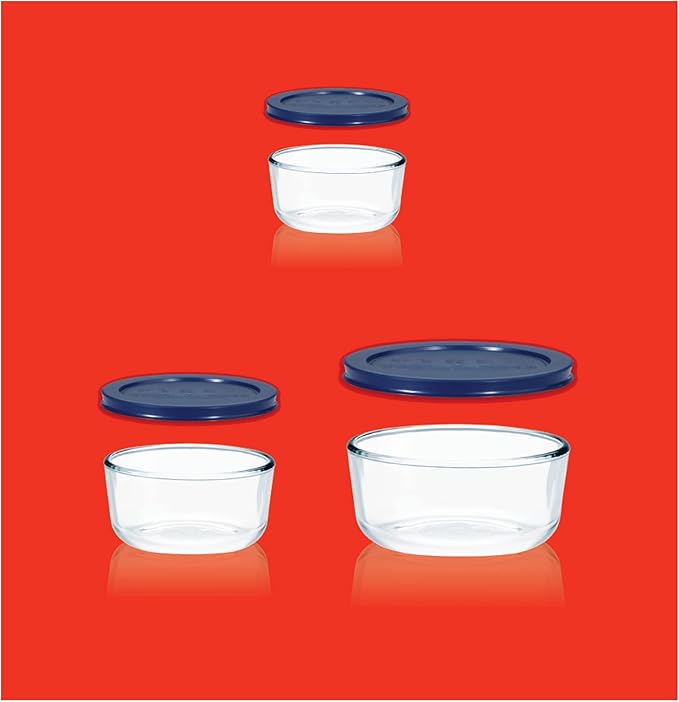 Pyrex Simply Store (3-Pack) Glass Food Storage Containers Set, (2, 4 & 7 Cup) Meal Prep Containers With Plastic BPA-Free Lids