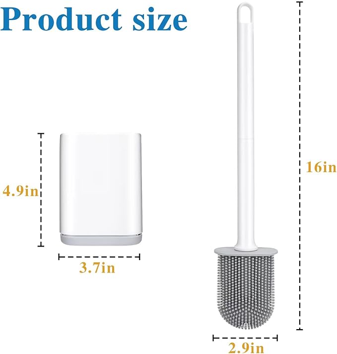 Silicone Toilet Brush and Holder Bendable Efficient Cleaning Wall Mounted Toilet Bowl Brush with Long Handle Brush Head and Silicone Bristles No Rusty
