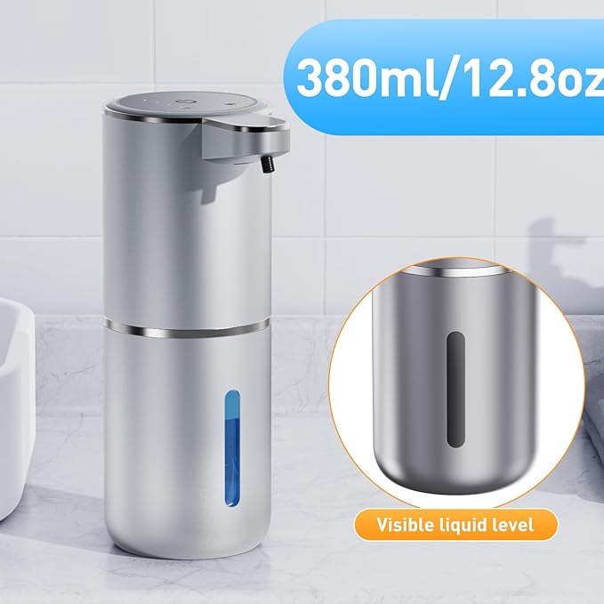 Automatic Foaming Soap Dispenser,Type-C Rechargeable Smart Hand Soap Dispenser,4-Level Adjustable, 13.5oz/380ml IPX5 Waterproof Wall Mounted for Bathroom Kitchen Dish Soap