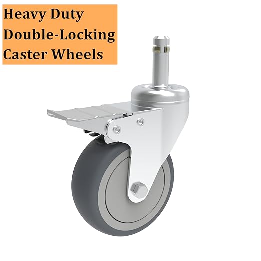 RILIDRI 4-Inch Swivel Stem Caster, 7/16-Inch Stem Diameter Rubber Wheel, Heavy Duty TPR Replacement Wheels for Rubbermaid Mop Bucket Cart Grill Casters - 4 Pack (2 Brakes 2 Swivel)