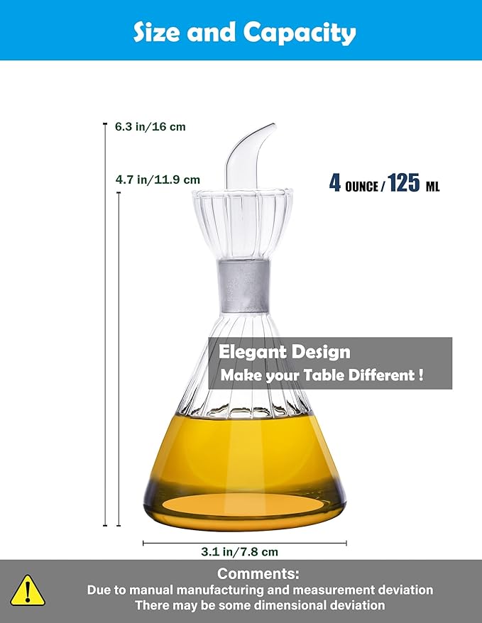 HAIZEEN 4 oz/125 ml Clear Glass Olive Oil Dispenser Bottle - Oil & Vinegar Cruet with Pourers and NO Funnel Needed - Olive Oil Carafe Decanter for Kitchen and BBQ Olive Oil Dispenser Bottle