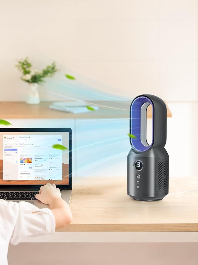 let'me 13 Inch Desk Fan Bladeless, Small Table Fan, Small Office Fan with 3 Speeds and Night Light, Quiet Desktop Fan for Personal, Bedroom, Office, Nightstand