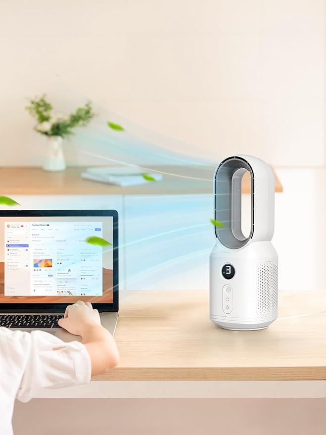 let'me 13 Inch Desk Fan Bladeless, Small Table Fan, Small Office Fan with 3 Speeds and Night Light, Small Quiet Desktop Fan for Personal, Bedroom, Office, Nightstand