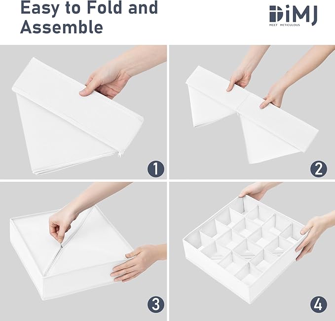 Joyoldelf Drawer Organizer 4 Pack - 2 x 24 Cell + 2 x 16 Cell Closet Organizers and Storage Dividers for Socks, Handkerchiefs, Ties, Belts (White)