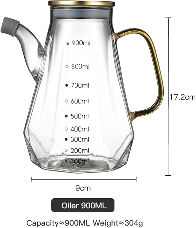 Glass Oil Dispenser Bottle - Glass Olive Oil Bottle for Kitchen, Wide Mouth Borosilicate Glass Cooking Oil Bottles with Lid and Handle (900ML)
