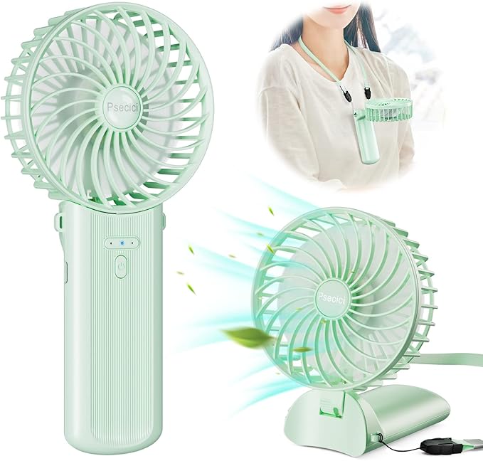 Psecici Handheld Fan, Mini Portable Personal Fan with lanyard, 4 Speeds Level 180° Foldable Design for Desk/Travel/Office/Outdoor