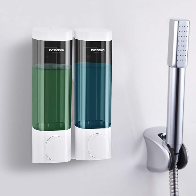 Soap Dispenser Shampoo Shower Dispenser Wall Mount 300mlx2 for Bathroom Hotel (White)