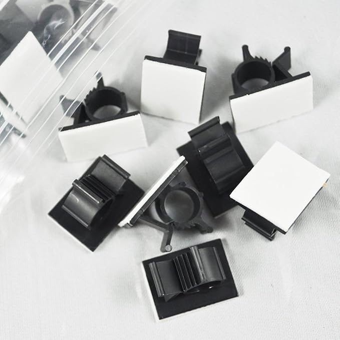 Viaky 30 Pcs Black Clips Self Adhesive Backed Nylon Wire Adjustable Cable Clips Adhesive Cable Management Drop Wire Holder