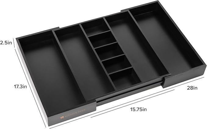 KitchenEdge Adjustable Kitchen Drawer Organizer for Utensils and Junk, Food-Safe Contract Grade with 100% Sustainable Wood