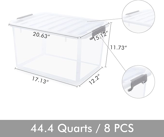 Citylife 44.4 QT Plastic Storage Bins with Latching Lids Stackable Storage Containers for Organizing Large Clear Storage Box for Garage, Closet