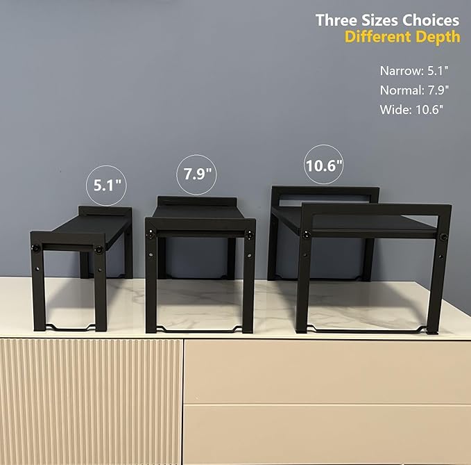 2 Pack Expandable Cabinet Shelf Organizer 16-26" L Stackable Kitchen Counter Shelves Rack Stand Sink Riser Countertop Storage Black (Narrow 5.1”D)