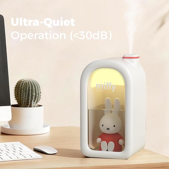 Mipow X Miffy Cool Mist Humidifier - Ultrasonic Quiet Humidifier, Mini Cute Humidifier with Night Light, 380ml for Bedroom, App-Controlled RGB Light (2.0 Plus-Version) - Pink
