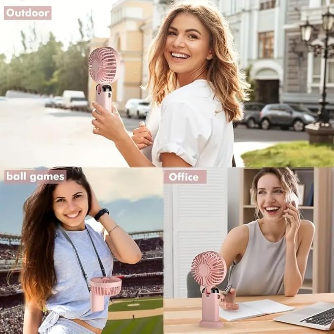 Portable Handheld Fan Battery Operated with Base, 8 Hours, Digital Display, 5 Speeds, 90° Ajustable, Rechargeable Mini Fan for Outdoor Indoor