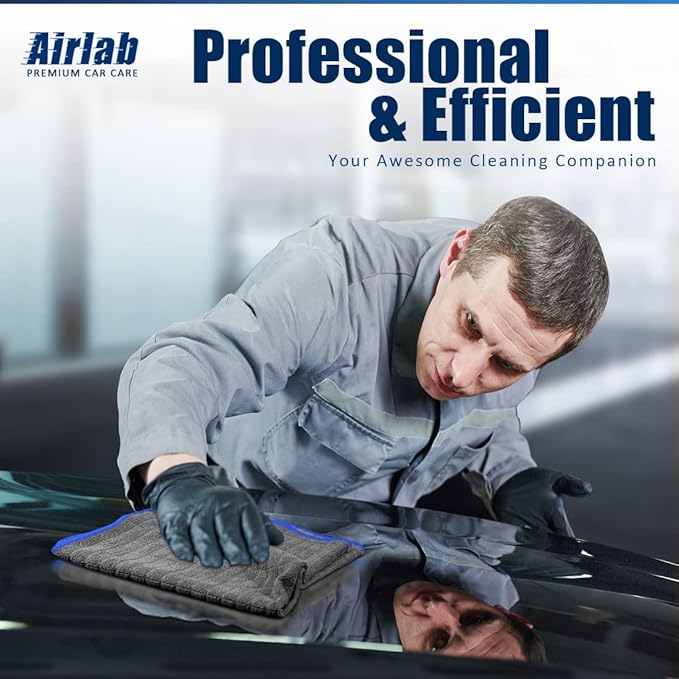 Airlab Microfiber Towels for Cars Wash Drying Auto Detailing, Highly Absorbent, Lint-Free, Streak-Free, All-Purpose Cleaning Cloths for Household