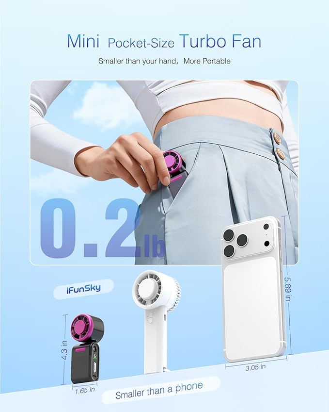 Mini Portable Handheld Turbo Fan – Small but Mighty, Whisper-Quiet, Long-Lasting, 5-Speed High-Velocity Rechargeable Fan, Personal Fan for Outdoor, Travel, Gifts for Women & Men(Black Red)