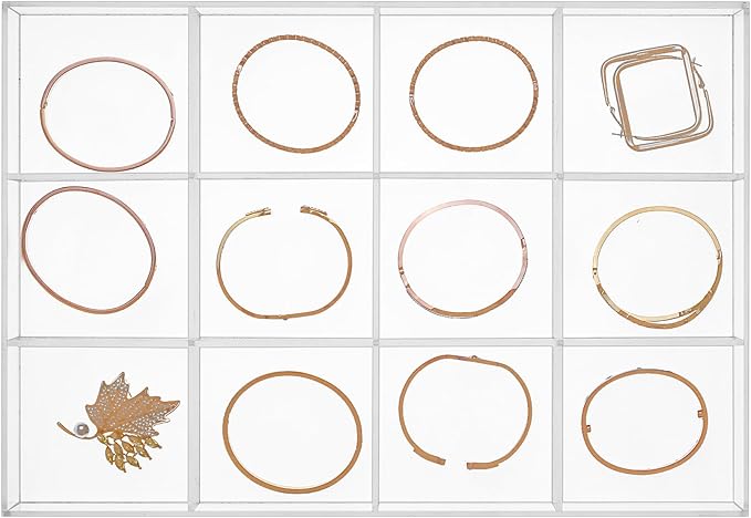 Large Clear Jewelry Organizer Display Tray, Storage Case for Rings, 12 Grids