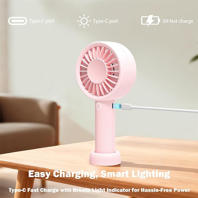 Mini Fan Portable Handheld Fan USB Rechargeable Personal Fan with Base 10H Long Lasting Battery Mini Pocket Cooling Fan for Desktop Travel Outdoor Vacation Concert Lash Makeup Use