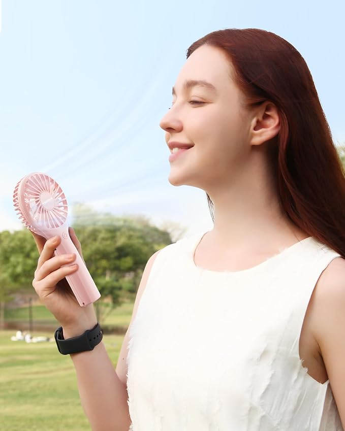 TriPole Portable Handheld Fan Mini Personal Fan 3 Speeds, Powerful Little Battery Hand Held Fans for Travel Trip Outdoor Concerts, Cute Small Rechargeable Lash Fans for Makeup Skincare Drying, Pink