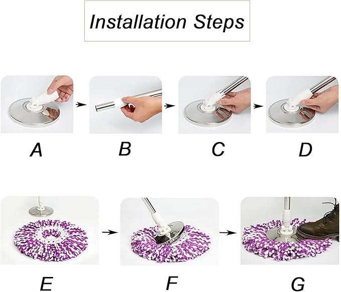 Spin Mop Pole Handle Replacement, Home Floor 360 Degrees Rotating Telescopic Replacement Handle Cleaning Tool Accessories Enhanced Thickened Version for Cleaning Home Office (Purple)