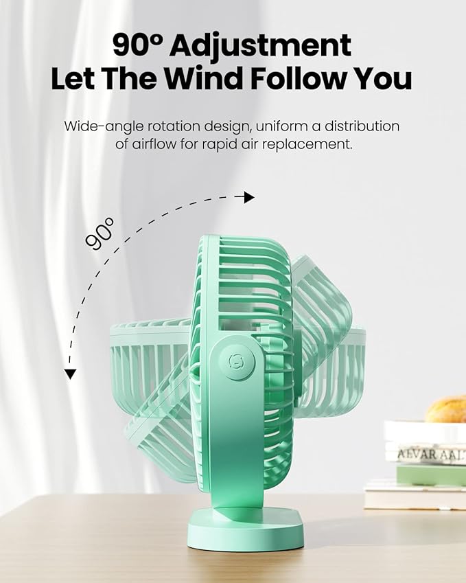 Gaiatop USB Desk Fan, 5.5 Inch Small Quiet Powerful 3 Speeds 90° Rotate, Personal Mini Portable Desktop Table Fans, Cooling for Home Office Car Travel Indoor Outdoor Green